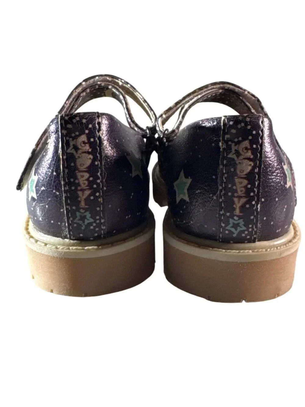 GOBY Girl's Navy Blue Star Design Mary Jane Shoes Adjustable Strap Rubber Soles